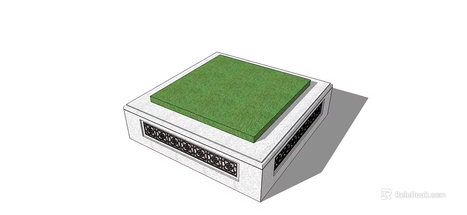 Square Tree Pit Structure With White Base Carved Decorations And Green Grass Top Surface 3d model