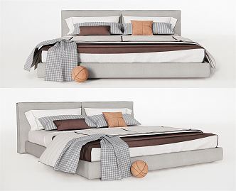 Nordic Double Bed Blanket Pillow Quilt Bedding 3d model