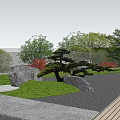 Serene Garden Landscape With Red Maple Trees Stone Pathway And Decorative Wall 3d model