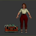 Red Haired Glasses Female Character Standing Next To Red Case With Green Details And Wires