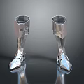 Silver Metallic Shoes With Modern Futuristic Design And Geometric Shiny Reflective Surface