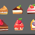 Various Types of Decorated Cakes with Cherry Strawberry Blueberry Toppings and Colorful Layers