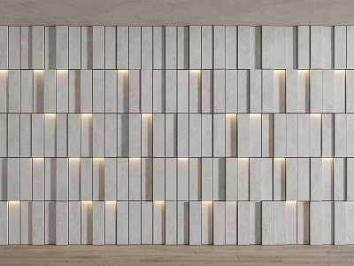 Modern Minimalist Feature Wall With Neatly Arranged Gray Stone And Recessed Lighting 3d model
