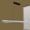 Modern White Elongated Grid Pattern Pendant Light Hanging In Room With Window And Blinds