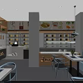 Bright Modern Restaurant With Open Layout Tables Chairs Hanging Lights Green Plants And Menu Boards