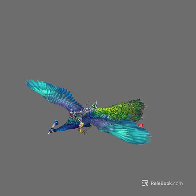 Flying Peacock With Vibrant Blue And Green Feathers And Rider On Back 3d model 
