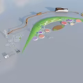 Park landscape node children play umbrellas tree pool seats 3d model