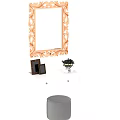 White Dressing Table With Ornate Gold Frame Mirror Black Photo Frame Vase And Grey Stool