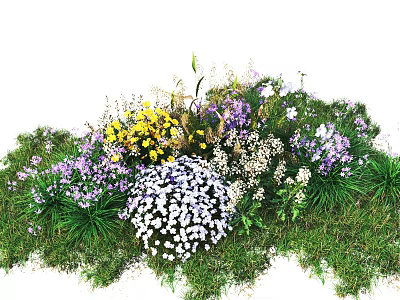 Colorful Mixed Flowers With Yellow Purple White Blooms And Green Grass 3d model