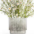 Elegant Decorative Ornament Set with Fresh White Daisies in Silver Striped Vase