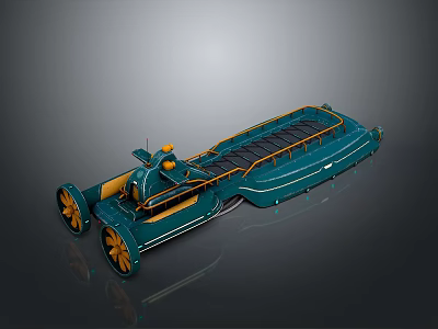 Futuristic Teal Water Vehicle With Yellow Accents And Streamlined Open Deck Design 3d model