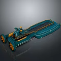 Futuristic Teal Water Vehicle With Yellow Accents And Streamlined Open Deck Design