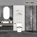 Modern Bathroom Interior Design With Double Mirrors Vanity Toilet And Glass Shower Enclosure