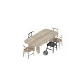 Modern Dining Table Set With Marble Texture Tabletop And Dark Upholstered Chairs 3d model