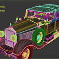 Vintage Classic Car with Dark Blue and Green Roof Chrome Grille Headlights and Spoked Wheels
