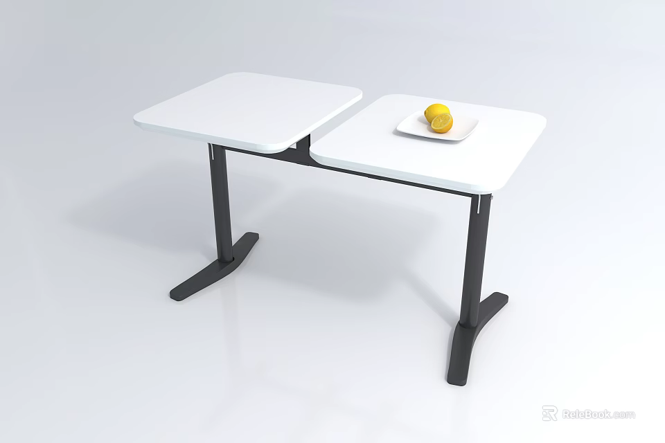 Modern Coffee Table with White Tabletop Black Frame and Yellow Fruit on White Plate 3d model 
