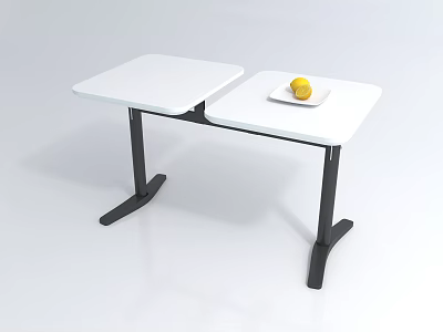 Modern Coffee Table with White Tabletop Black Frame and Yellow Fruit on White Plate 3d model