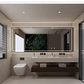 Modern Bathroom Interior With Large Mirror Marble Wall Vanity And Wall Mounted Toilet