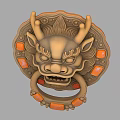 Traditional Brass Door Knocker With Dragon Shaped Carving And Orange Decorations