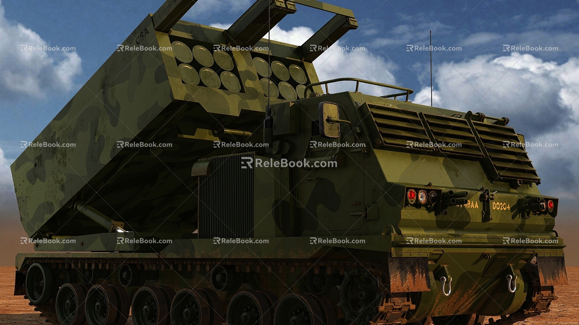 M270 Multi-barrel Rocket Multi-barrel Rocket Launcher Weapon Military Vehicle American Chariot Armored Vehicle Chariot Military Vehicle 3d model