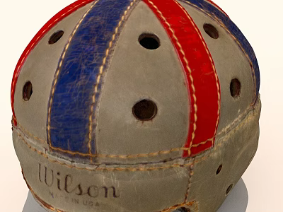 Vintage Wilson Leather Helmet With Red Blue Stripes And Vent Holes 3d model