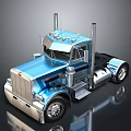 Blue Semi Truck Cab With Chrome Details Shiny Finish And Dual Exhaust Pipes