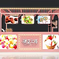 Shopping Mall Candy Store with Pink Frame Decorative Banners and Colorful Candies Display Counters