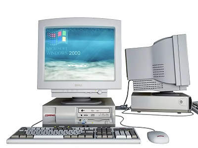 Vintage BenQ Desktop Computer with Monitor Keyboard Mouse and Windows 2000 System 3d model