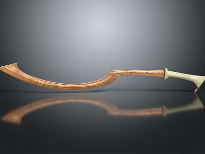 Vintage Curved Scimitar With Ornate Wooden Handle And Shiny Metal Blade 3d model