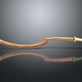 Vintage Curved Scimitar With Ornate Wooden Handle And Shiny Metal Blade