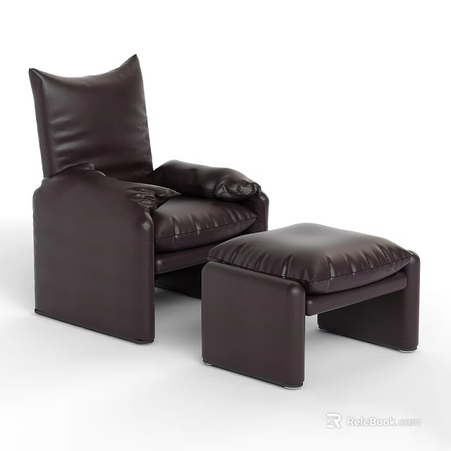 Dark Brown Leather Single Sofa with Ottoman and Modern Minimalist Design 3d model