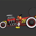 Red Cartoon Car Featuring Mickey Mouse Ears Number 28 And Toy Figure