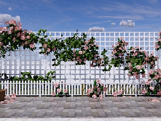 Modern Vine Climbing Vine Plant Clematis rose Vine Plant Garden Landscape Grid Flower Wall Flower Vine 3d model