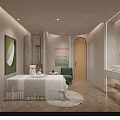 Modern SPA Sauna Interior With Two Massage Beds Lighting Decor Mirrors And City Night View