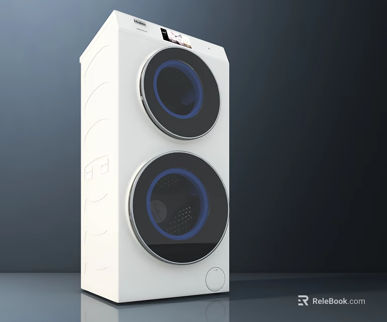 White Modern Double Drum Washing Machine With Blue Accents And Control Panel 3d model
