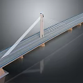 Modern Cable Stayed Bridge Structure With Tower Cables Roadway And Piers 3d model