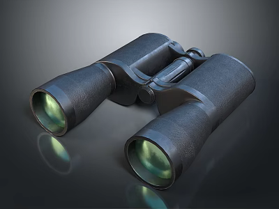 Black Binoculars With Green Lens Classic Design For Outdoor Observation 3d model