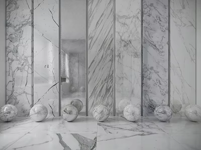 Marble Wall Panels In Modern Interior With Polished Floor And Decorative Spheres 3d model