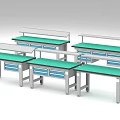 Functional Worktables with Green Tops Metal Frames and Drawers for Workshop Use 3d model