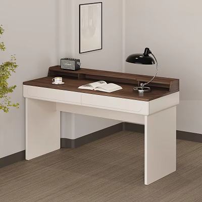 Modern Wooden Desk With Open Book Coffee Mug Black Lamp Small Radio And Green Plant 3d model