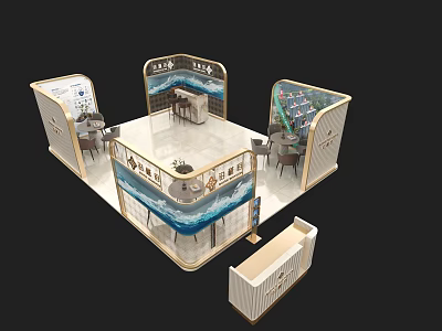Modern Sales Office Interior With Glass Display Cabinets Reception Desk Tables Chairs And Decorative Elements 3d model