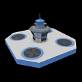 Hexagonal Platform With Central Blue Gray Structure Top Antenna And Circular Cross Openings