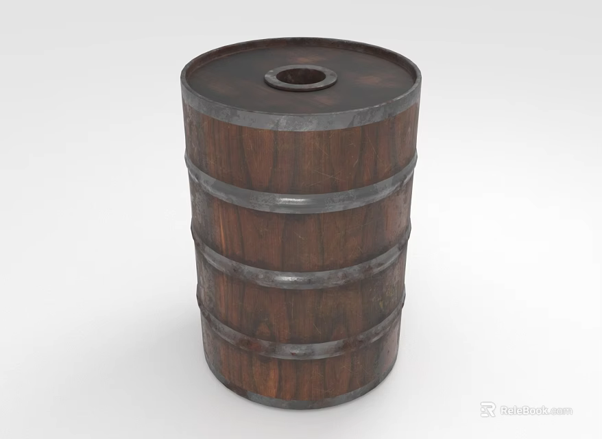 Wooden Barrel Shaped Decorative Ornament With Metal Hoops And Top Hole 3d model 