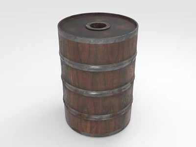 Wooden Barrel Shaped Decorative Ornament With Metal Hoops And Top Hole 3d model