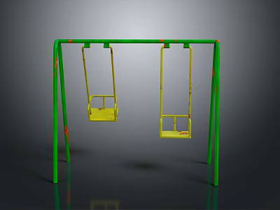 Green Playground Swing Set Structure with Two Yellow Seats and Stable Frame 3d model