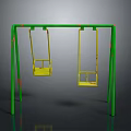 Green Playground Swing Set Structure with Two Yellow Seats and Stable Frame