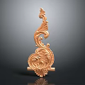 Intricate Carved Decorative Ornament With Curved Scroll And Floral Patterns