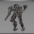 Futuristic Sci-Fi Mecha Warrior with Detailed Gray White Armor and Mechanical Weapons