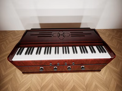 Electronic Keyboard with Wooden Case Black and White Keys and Control Knobs for Entertainment 3d model