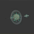 Futuristic Abstract Circular Design Featuring Star Shaped Center Green Yellow Tones And Ring Decorations